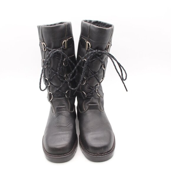 Sorel Salerno Women's Size 7 M Black Leather Mid Calf Boot Winter Snow Lace Up - Picture 2 of 11